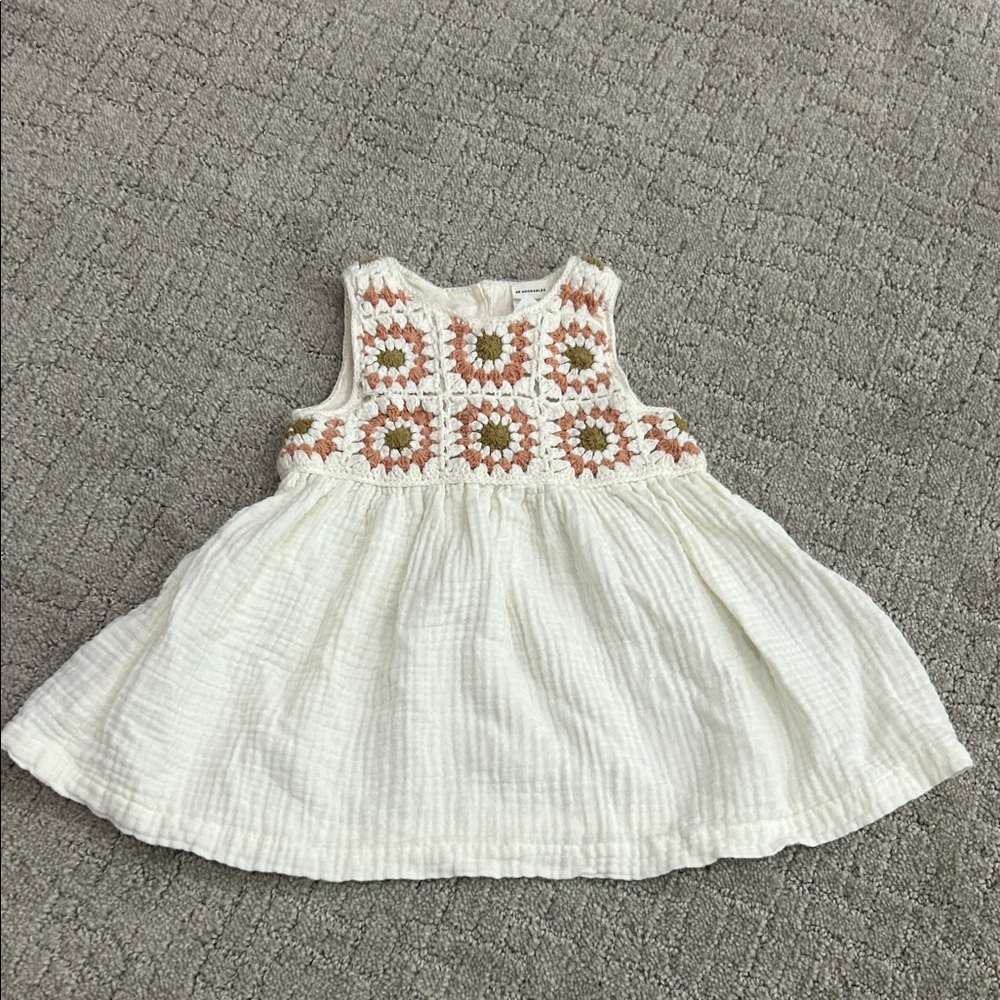 H&M Cream Dress with Pink and Olive Crochet Bodice